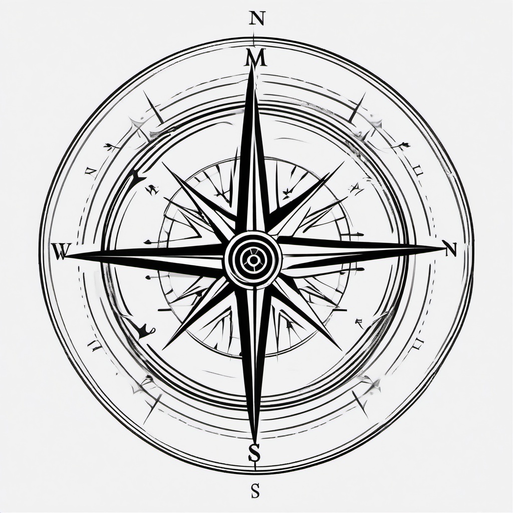 Family Compass Tattoo - Compass tattoo symbolizing family values.  simple vector tattoo,minimalist,white background