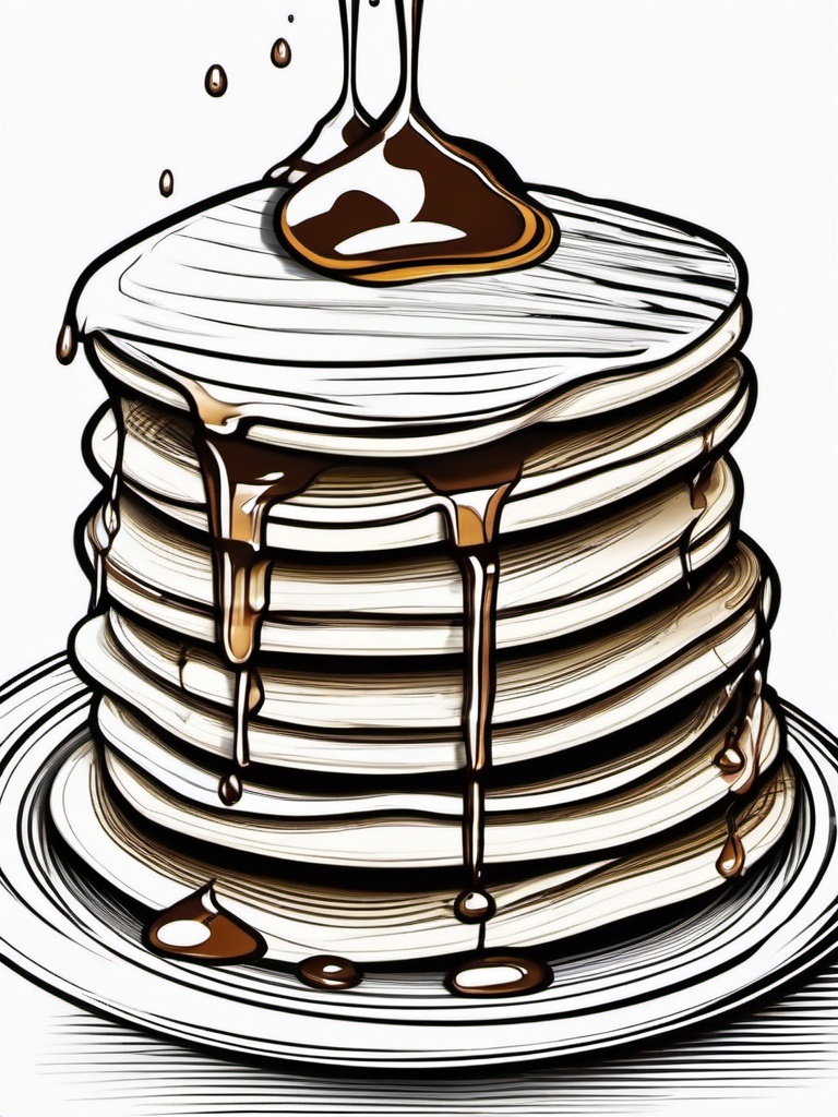 Food Coloring Pages - Pancake stack with maple syrup drizzling down  simple coloring pages