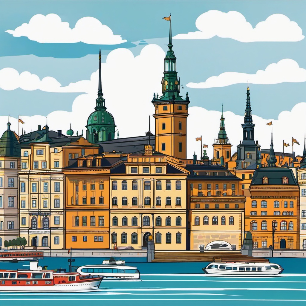 Stockholm clipart - Stockholm Palace and city islands,  color vector clipart