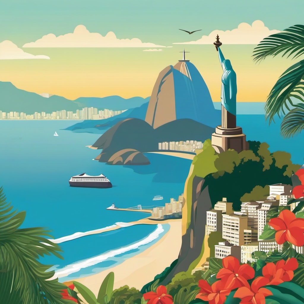 Rio de Janeiro clipart - Christ the Redeemer and Copacabana Beach,  color vector clipart