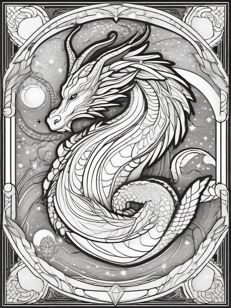 Celestial Dragon Coloring Pages - Cosmic Dragon Among the Stars  minimal black outline printable sheet, coloring page