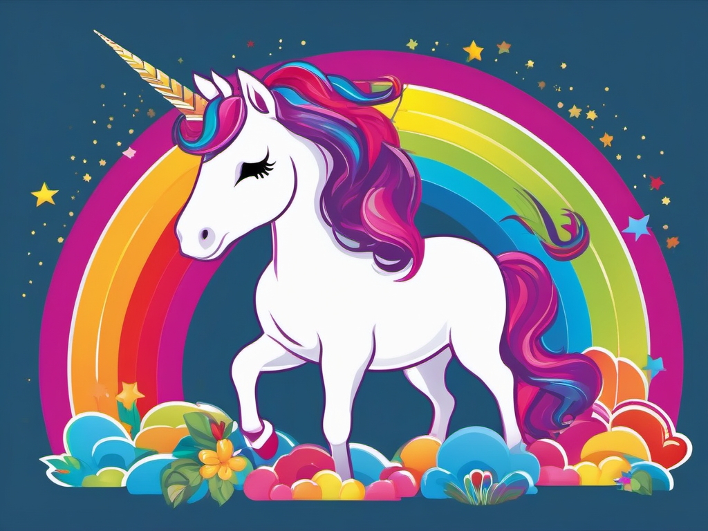 Unicorn Rainbow Clip Art - Vibrant and colorful unicorn rainbow clip art for a magical atmosphere.  vector art, clipart, minimal