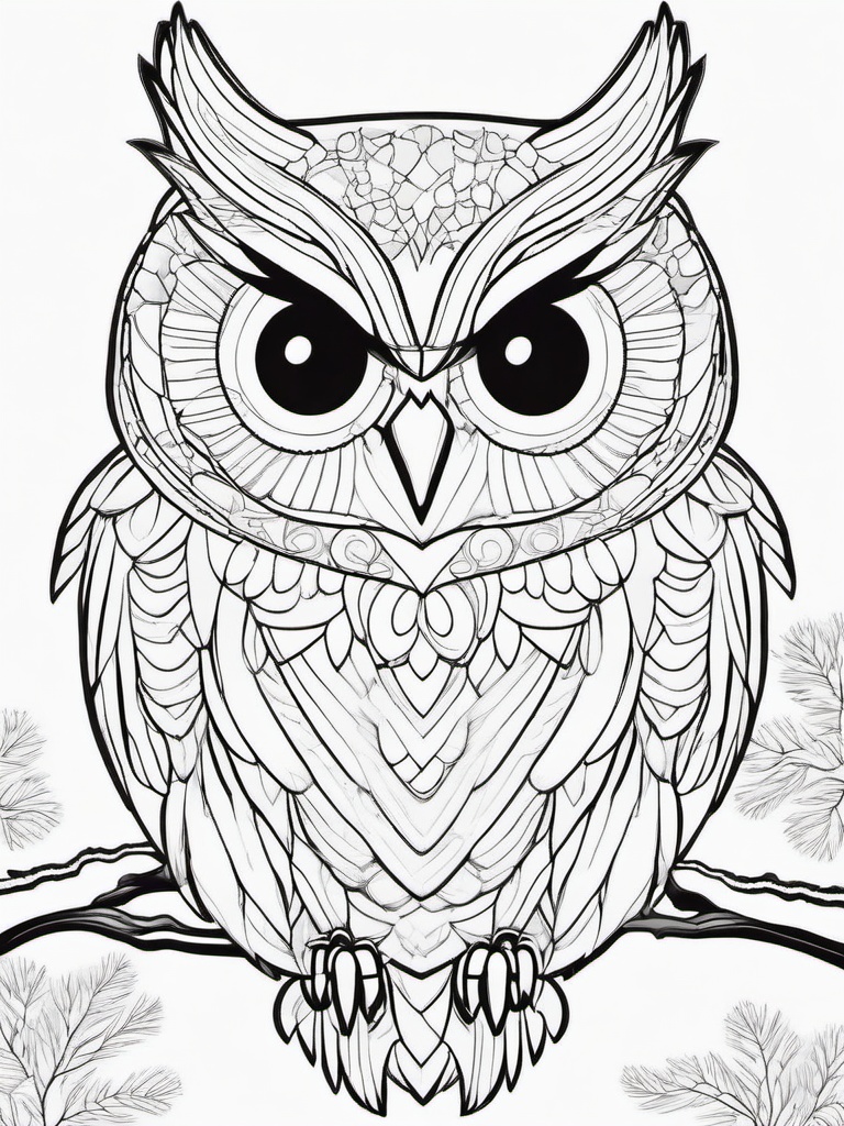 Owl Coloring Pages - Owl wearing a scarf in a winter wonderland  simple coloring pages