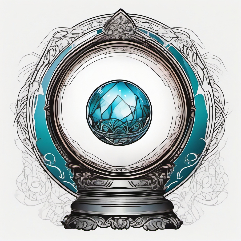 Crystal Ball Divination - Peer into the mystical realms of destiny with a tattoo featuring a crystal ball.  outline color tattoo,minimal,white background