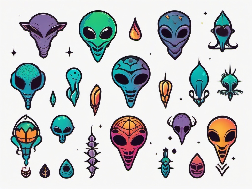 Best Friend Alien Tattoos - Symbolize friendship with matching best friend alien tattoos.  simple color tattoo,vector style,white background