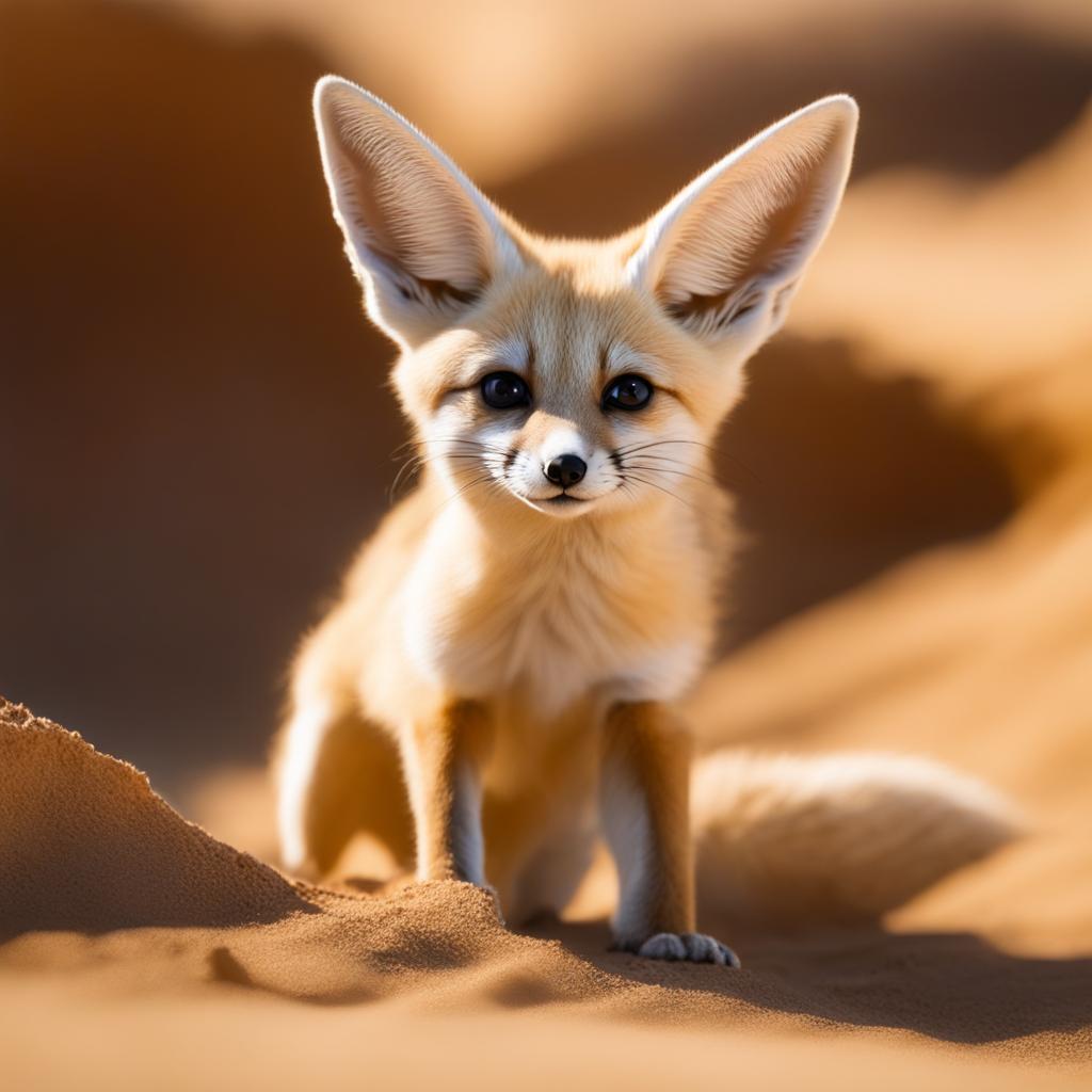 fennec fox kit digging a burrow in the golden sands of the desert 8k ultrarealistic cinematic 