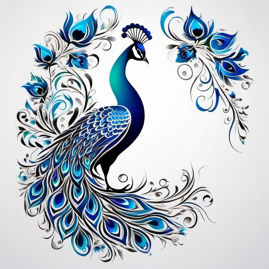 Peacock tattoo, Exquisite peacock tattoo, a symbol of beauty and confidence. , tattoo color art, clean white background