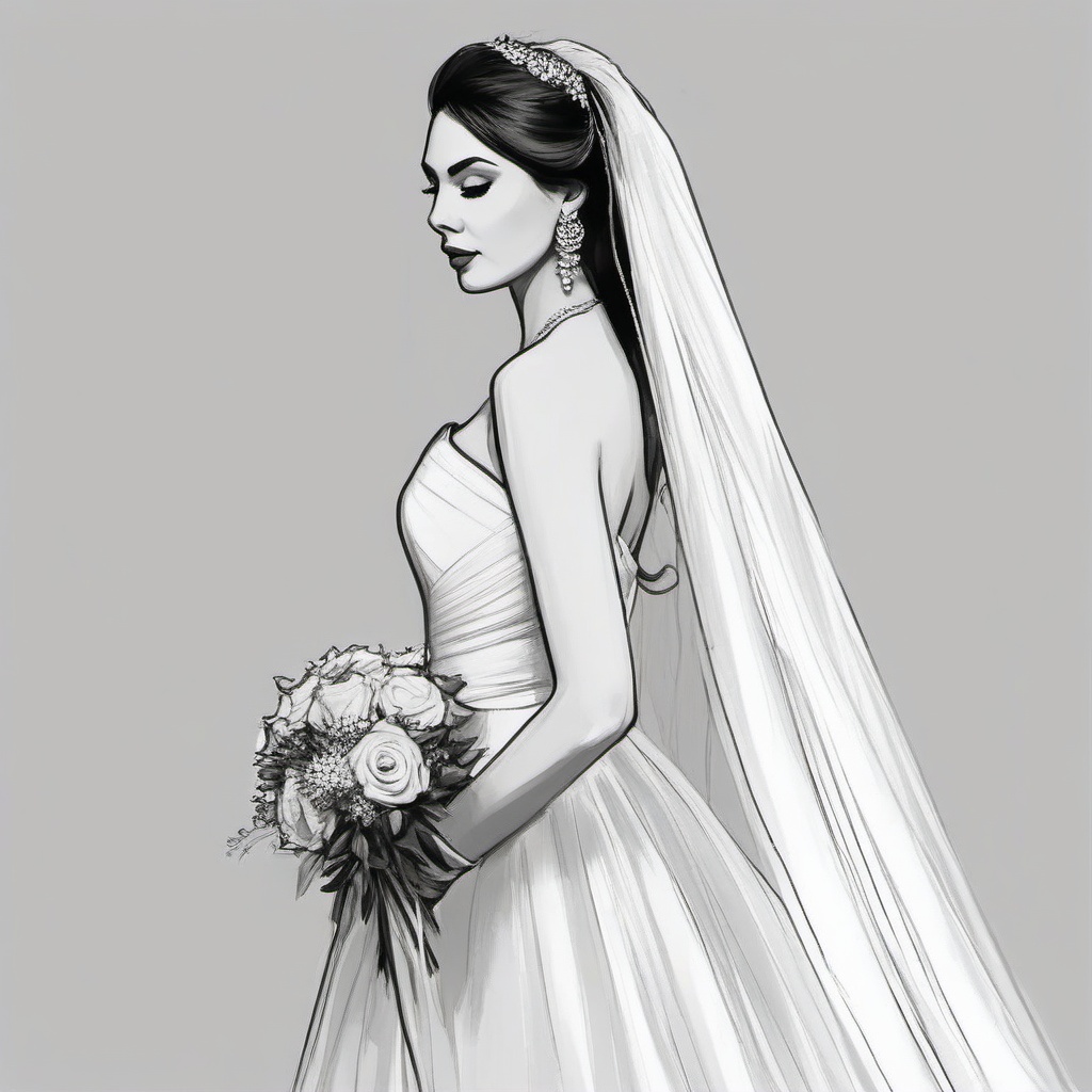 pencil sketch of bride  minimal rough sketch scribbles,doodles,black and white