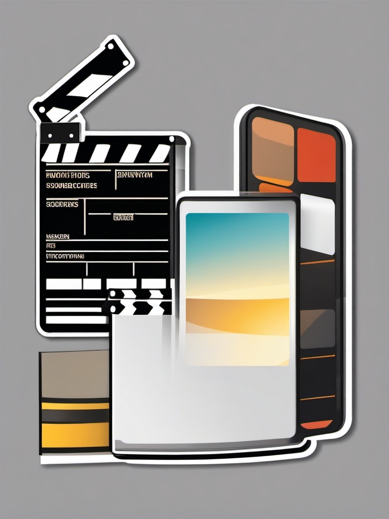 Filmstrip and clapperboard sticker- Movie production, , sticker vector art, minimalist design