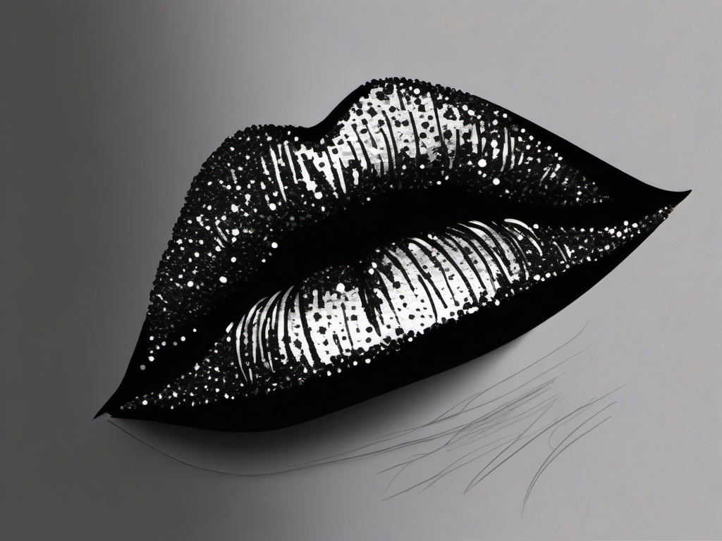 drawing of glittery lips  minimal rough sketch scribbles,doodles,black and white