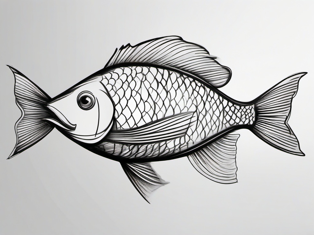 sketch drawing of fish  minimal rough sketch scribbles,doodles,black and white