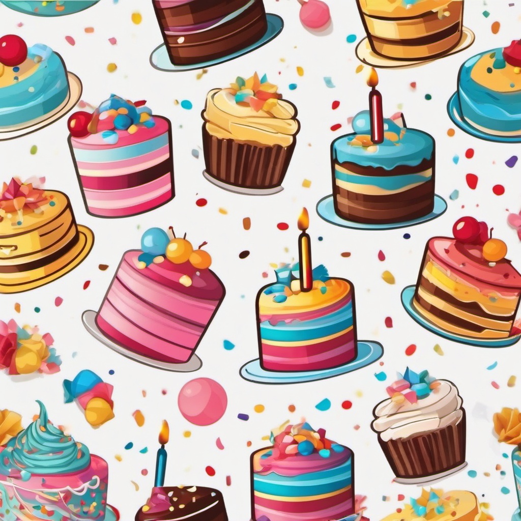 Cake and Confetti Sticker - Celebration cake with confetti, ,vector color sticker art,minimal