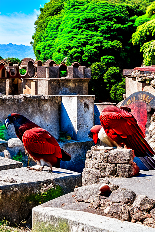 cockatrices menacingly guarding a hidden treasure trove beneath the ruins of pompeii, italy. 