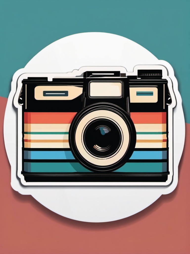 Camera and Film Sticker - Vintage camera with film roll, ,vector color sticker art,minimal