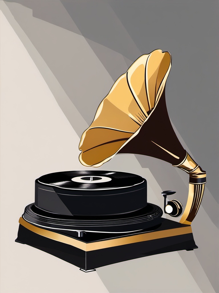 Old Gramophone Clipart - An old gramophone with a spinning vinyl record, an iconic relic of musical history.  color clipart, minimalist, vector art, 