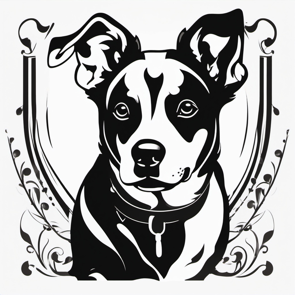 Black and White Clipart of a Dog,Illustrating a monochrome dog-themed banner with black and white clipart of a dog  simple, 2d flat