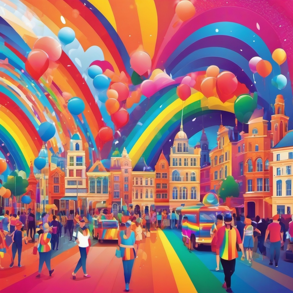 Rainbow Background - Vibrant Pride Parade in the Heart of the City wallpaper, abstract art style, patterns, intricate