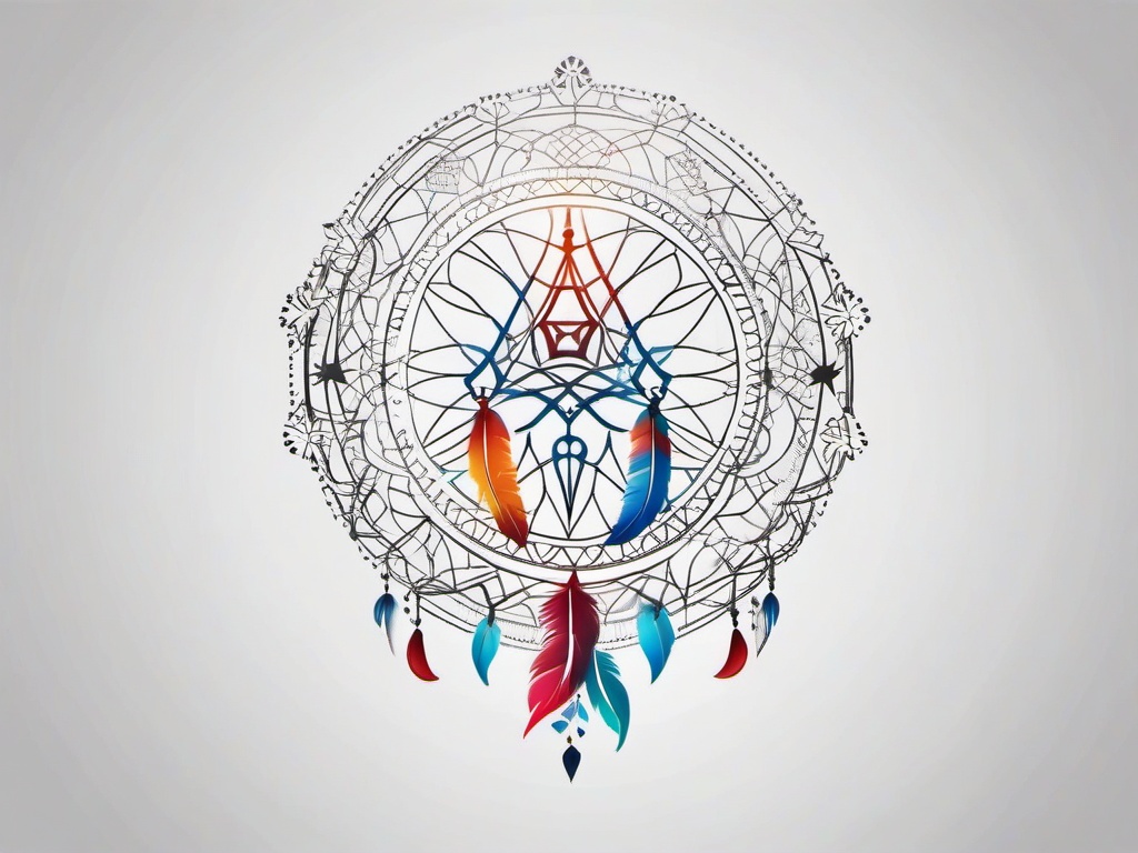 Autism Dream Catcher Tattoo - Tattoo combining a dream catcher with autism awareness symbols.  simple vector tattoo,minimalist,white background