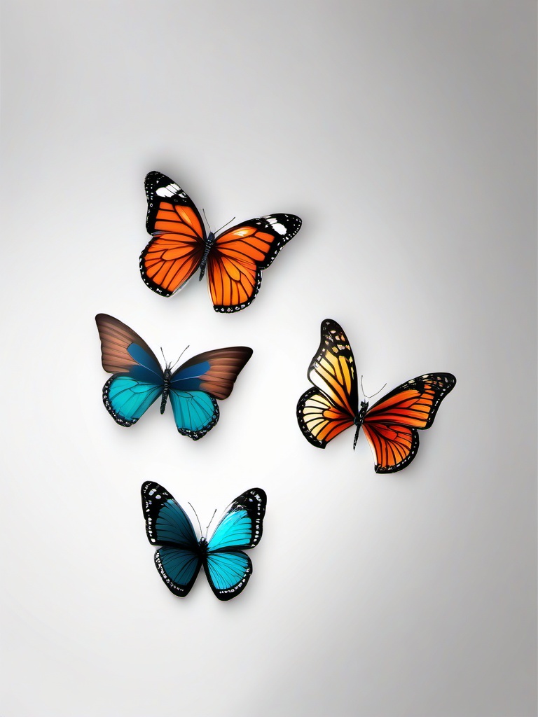 4 butterflies tattoo  simple color tattoo,white background,minimal