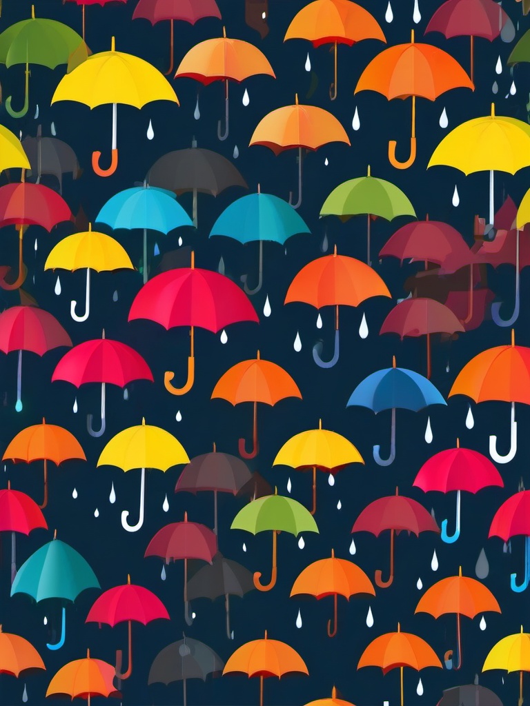 Umbrella clipart - A colorful umbrella in the rain, ,vector color clipart,minimal