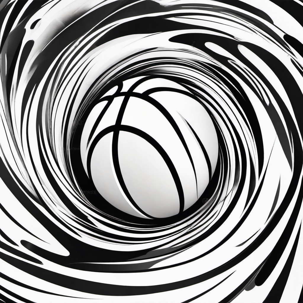 Abstract basketball swirls ink. Spiraling intensity of play.  black white tattoo style, minimalist design,white background