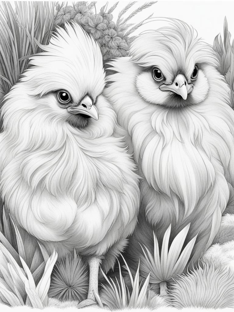 silkie chickens cute animals coloring page 