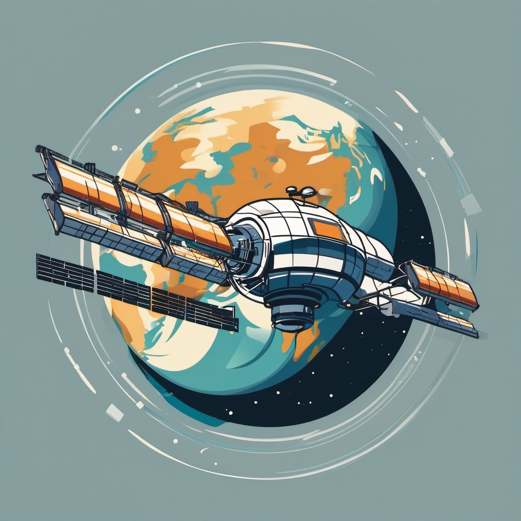 Space Station in Earth's Orbit clipart - Space station in Earth's orbit, ,vector color clipart,minimal