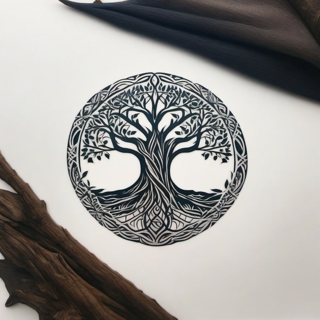 gaelic tree of life tattoo  simple color tattoo,minimal,white background