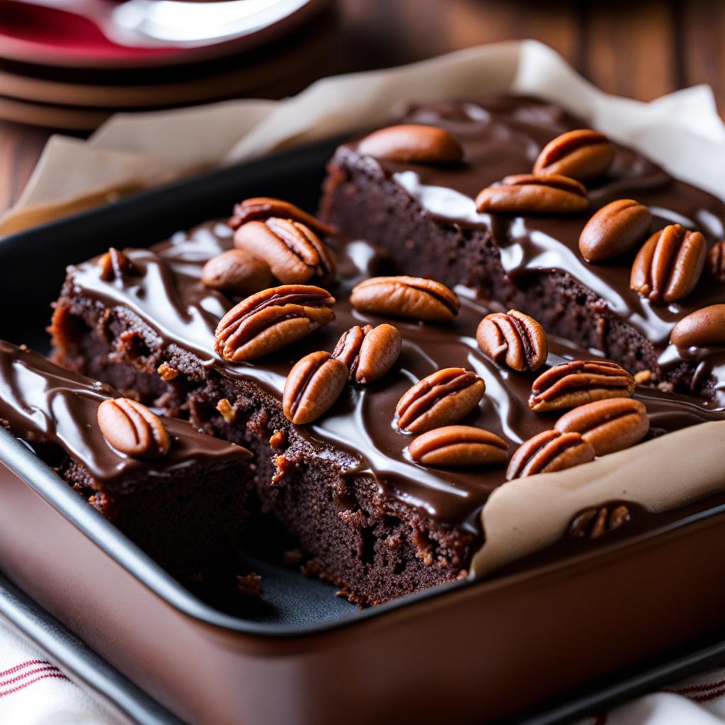 texas sheet cake, a rich and moist chocolate cake with pecans. 