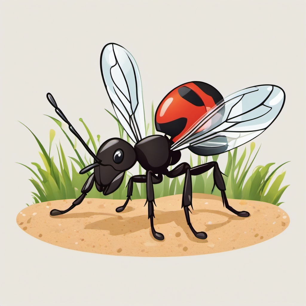 Bug clipart - Ant carrying food on the ground.  vector style illustration, white background