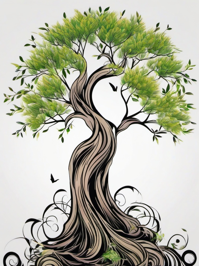 feminine willow tree tattoo  simple vector color tattoo