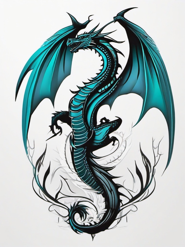 Dragon Ribcage Tattoo - Unique tattoo designed for the ribcage area, featuring a dragon.  simple color tattoo,minimalist,white background