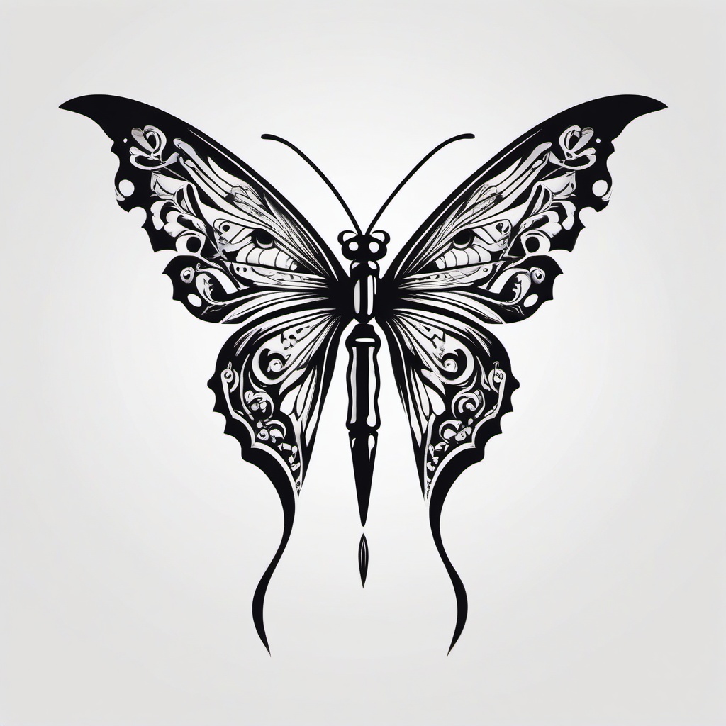 butterfly knife butterfly tattoo  simple color tattoo, minimal, white background