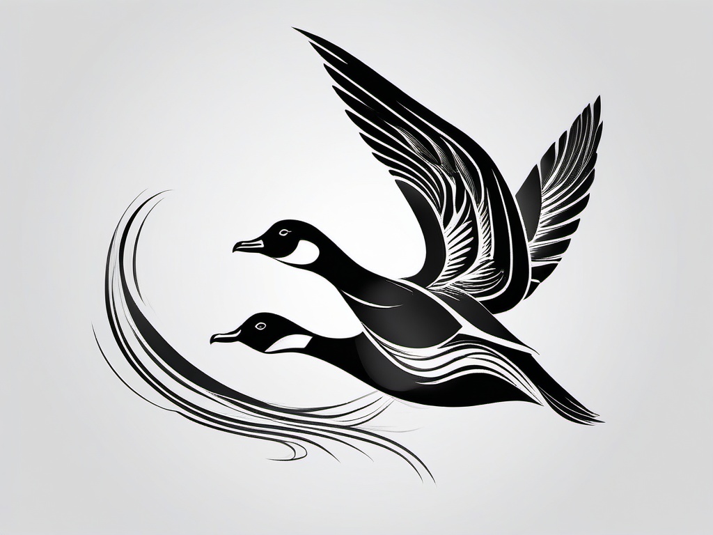 Flying Geese Tattoo - A dynamic tattoo capturing the movement of flying geese, symbolizing freedom and teamwork.  simple color tattoo design,white background