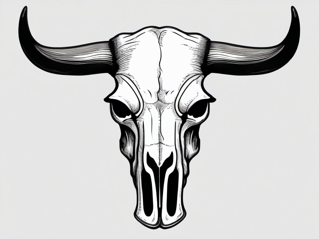 drawing of cattle skull  minimal rough sketch scribbles,doodles,black and white