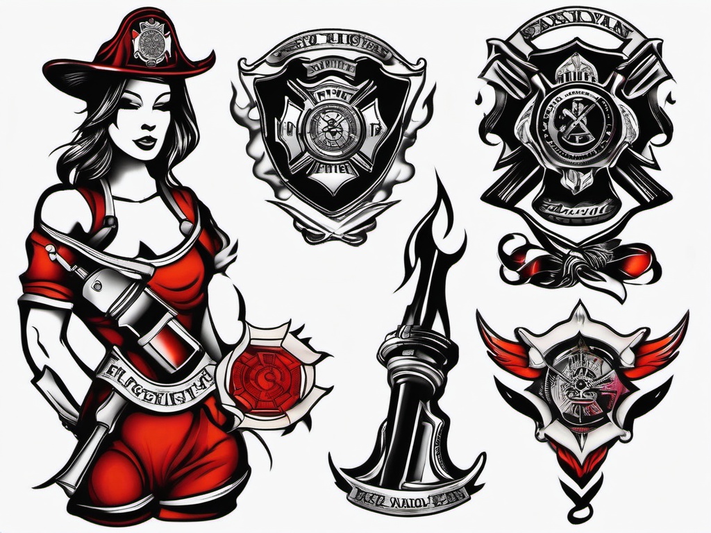 simple firefighter tattoos  simple color tattoo,white background