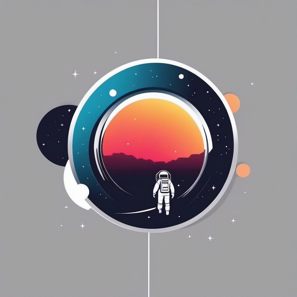 Space Odyssey  minimalist design, white background, professional color logo vector art