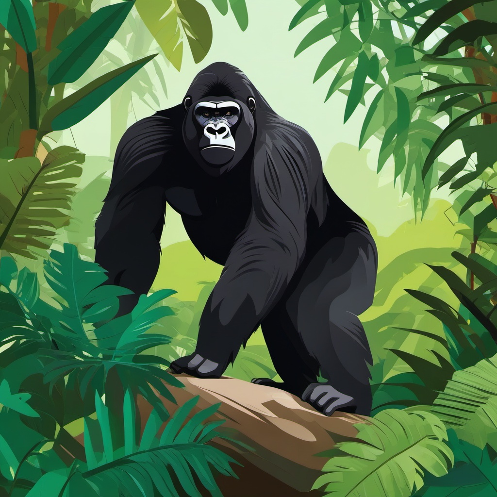 Gorilla Clip Art - Powerful gorilla in the rainforest,  color vector clipart, minimal style