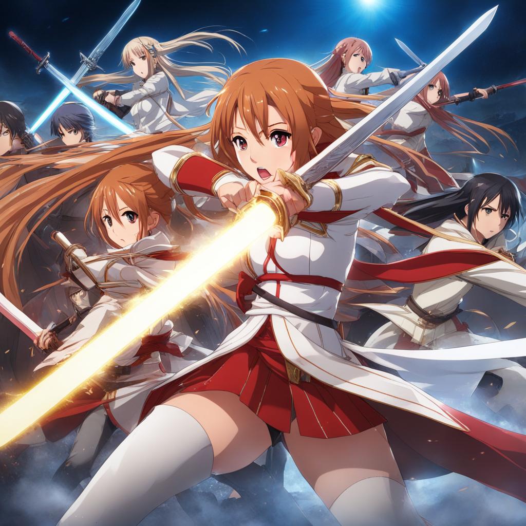 asuna fights alongside her allies in epic sword battles. 