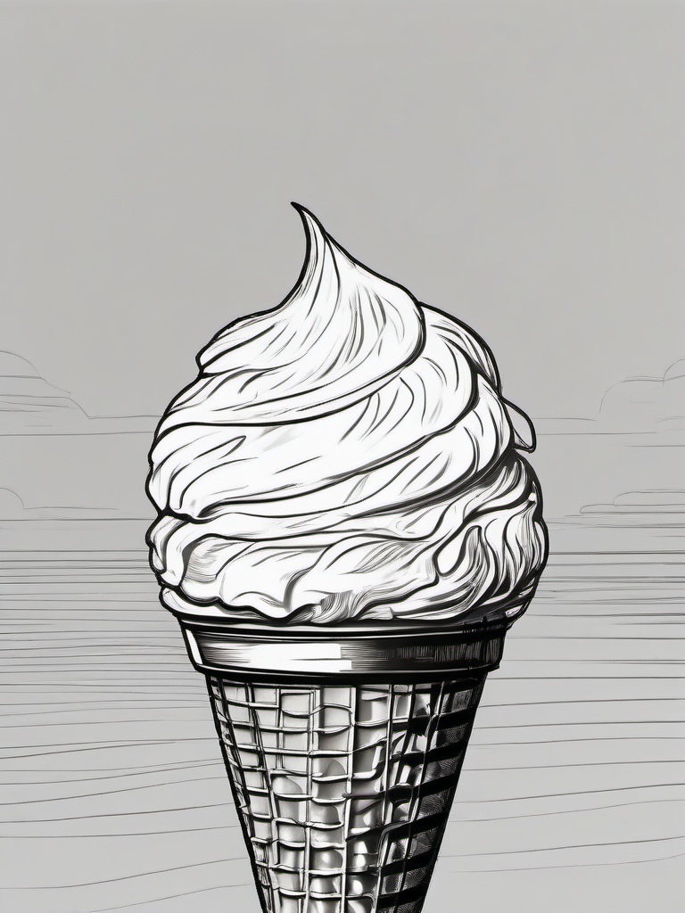 drawing of an ice cream cone in the sun  minimal rough sketch scribbles,doodles,black and white