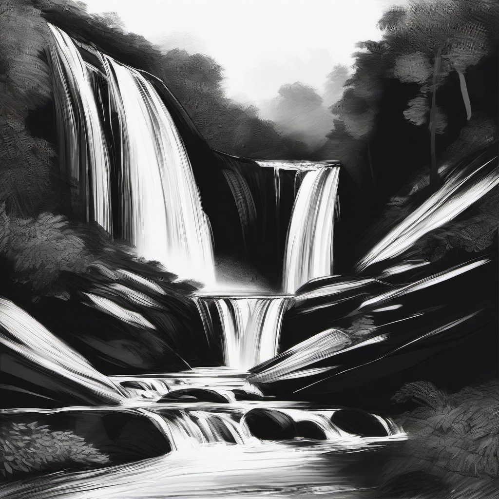 drawings of waterfalls  minimal rough sketch scribbles,doodles,black and white