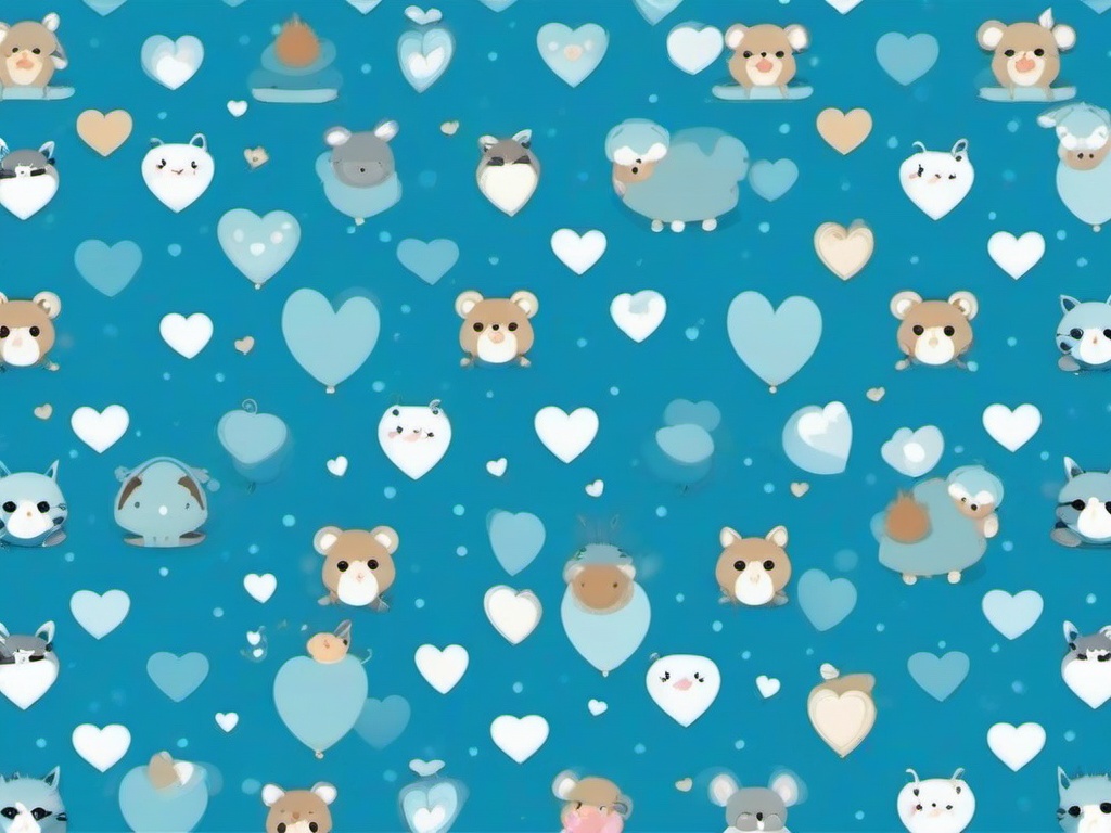 Blue Wallpaper Cute-Blue with adorable tiny animal and heart patterns  background wallpaper