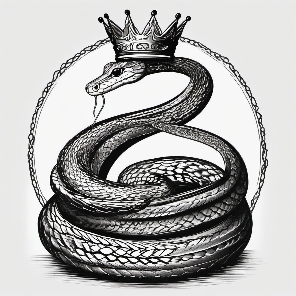 drawing of a snake with a crown  minimal rough sketch scribbles,doodles,black and white