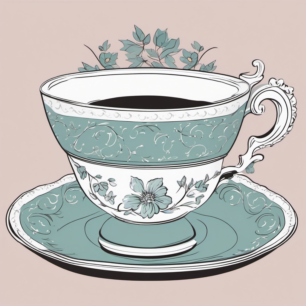 Teacup and Saucer Clipart - Dainty teacup on a matching saucer.  color clipart, minimalist, vector art, 