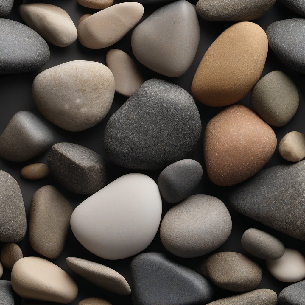 Rocks in a pebble-like appearance with muted, neutral colors top view, product photoshoot realistic background, hyper detail, high resolution