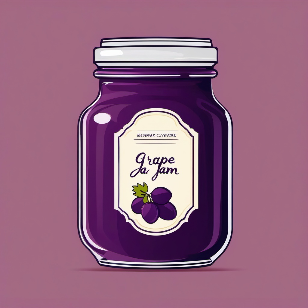 Grape Jam Jar Clipart - A jar of homemade grape jam with a label.  color vector clipart, minimal style