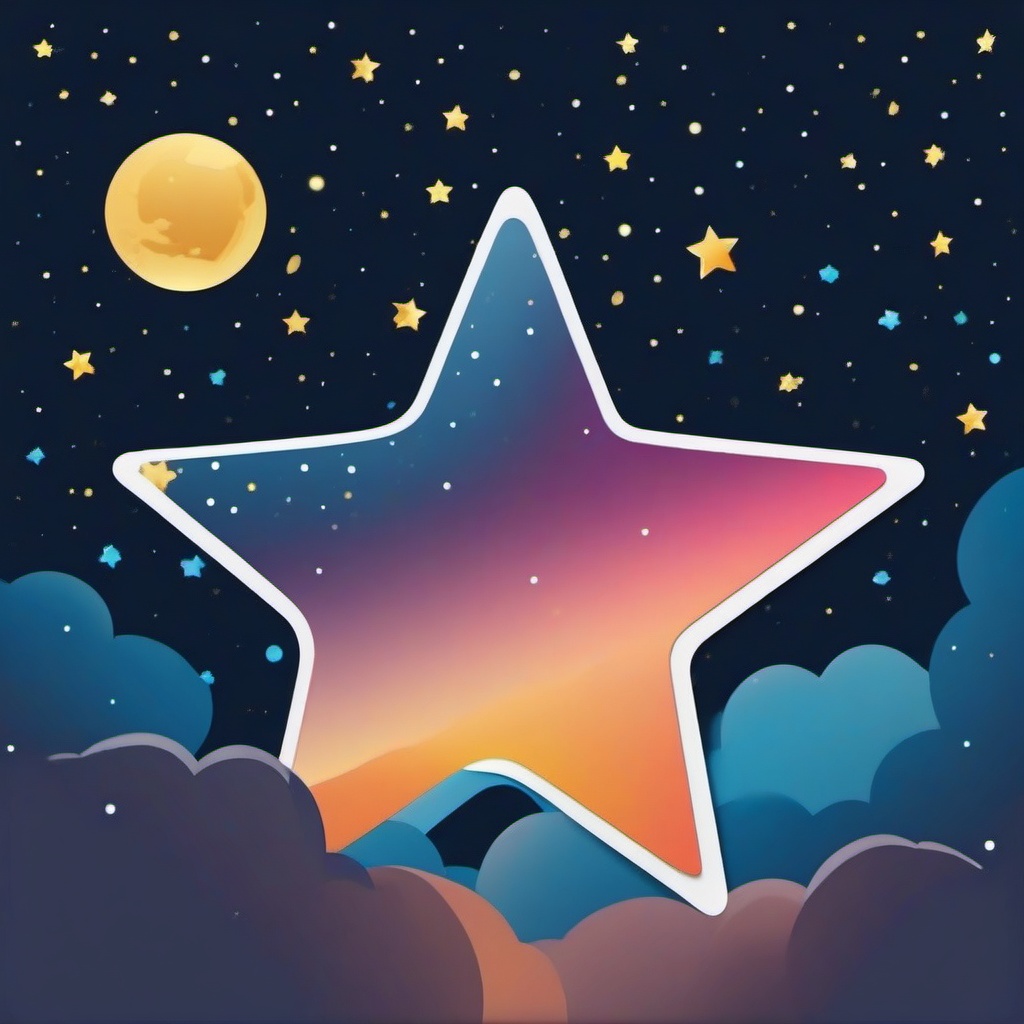 Star Sticker - Shining star in the night sky, ,vector color sticker art,minimal