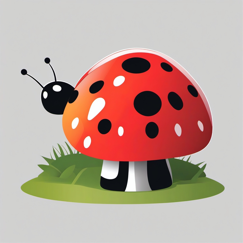 Ladybird clipart - ladybird resting on a colorful mushroom  color,minimalist,vector clipart