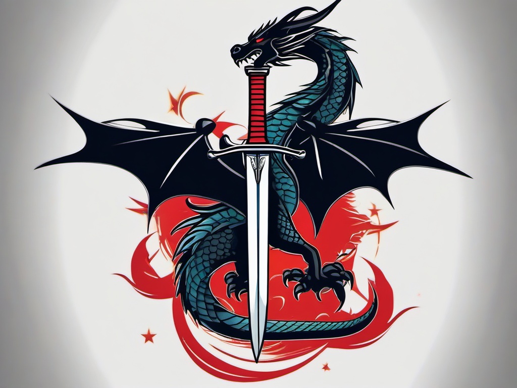 dragon and sword tattoo  simple vector color tattoo