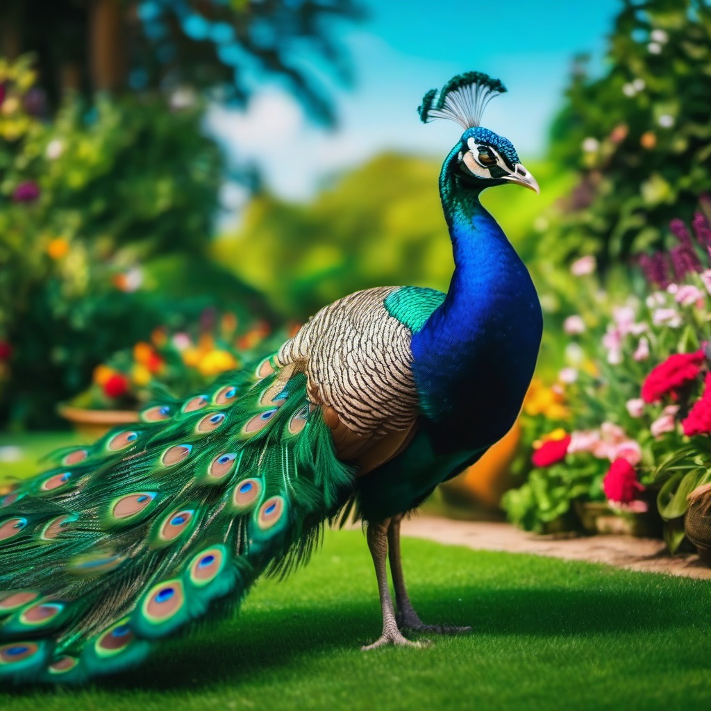 Cute Peacock Displaying Feathers in a Vibrant Garden 8k, cinematic, vivid colors